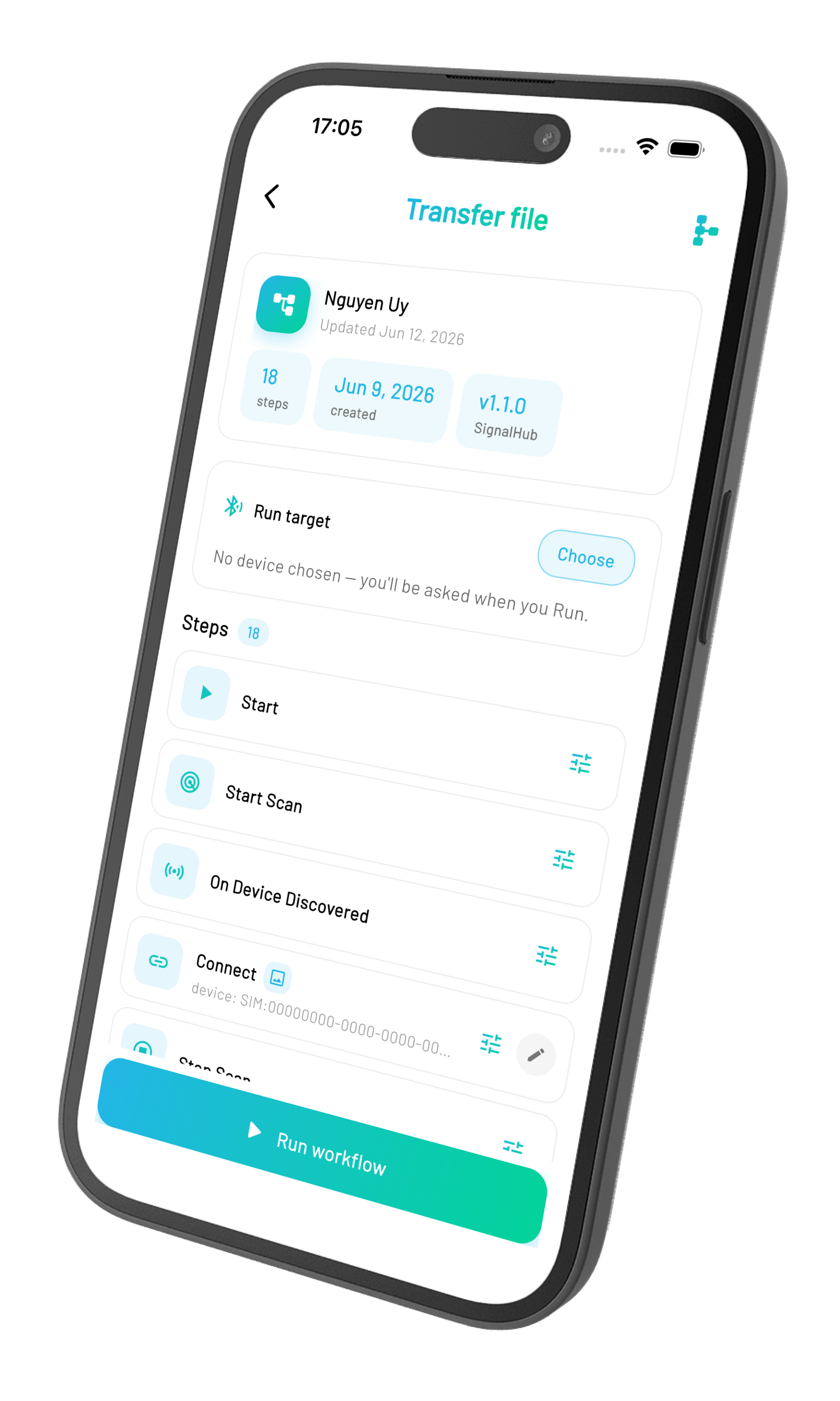 Signal Hub for iOS - running a BLE workflow on iPhone